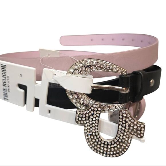 True Religion Rhinestone Horseshoe & Buckle Belt Duo- Pink/Black main image 6